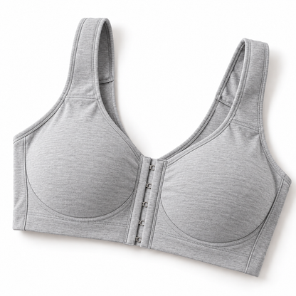 EasyReach front-closure wire-free bra in Gray
